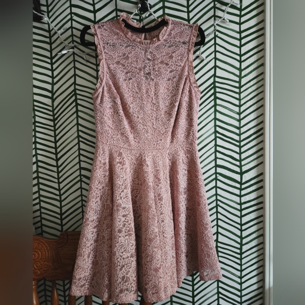 Pink A-Line Lace Dress | Modest Tea Dress | Formal Party Dress
